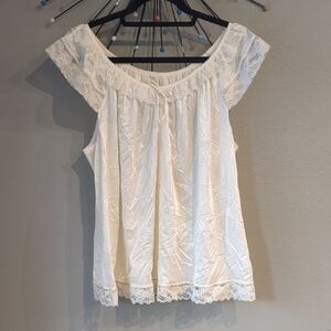 Vintage Ivory Night Gown Top Size 1X Lace Nylon Made In USA Coquette Cottagecote